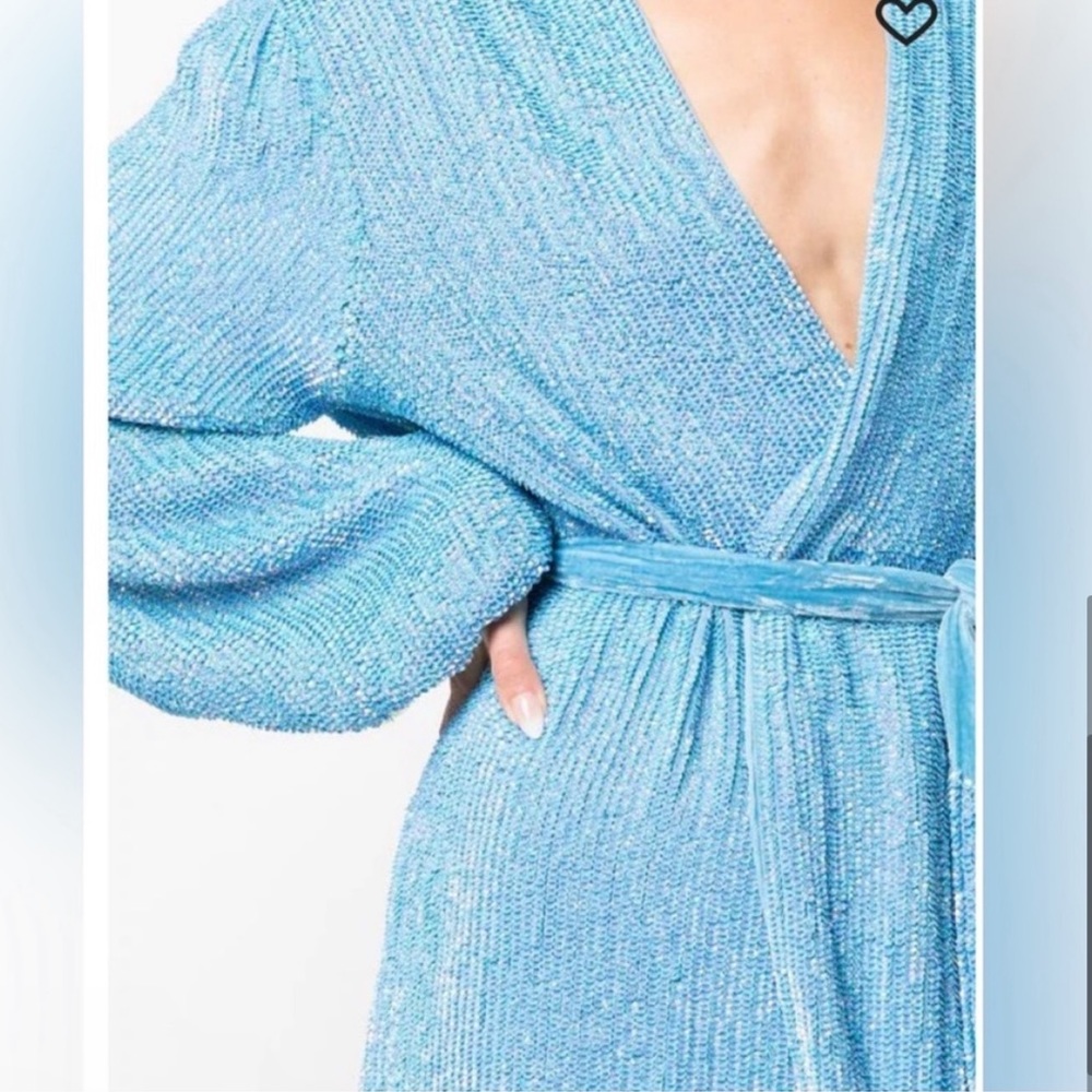Retrofete Gabrielle Embellished Robe Mini Dress in Blue Rainbow, Size S NWT